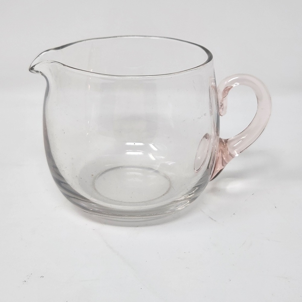 Vintage Clear Glass Creamer with Pale Pink Handle